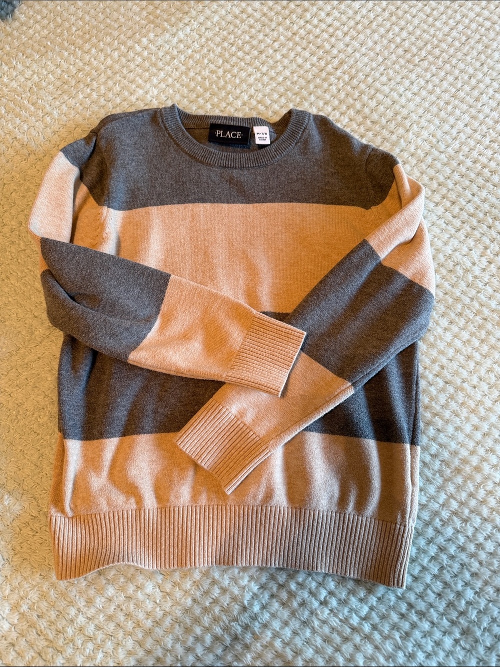 The Children's Place Striped Crewneck Sweater in Gray & Beige